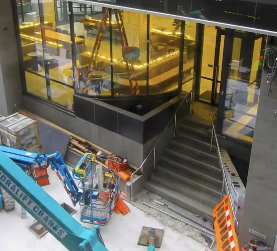 Time-lapse still showing renovation progress at Brights & Park office spaces in Melbourne